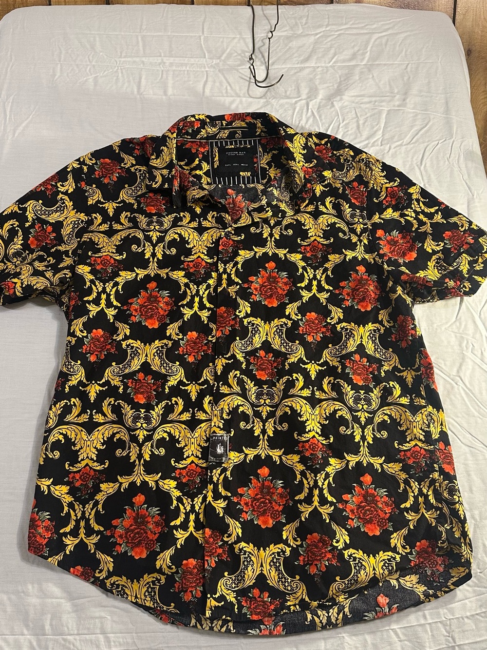 Cactus Man Ricky Singh Men’s Large Black Gold Baroque Floral Print.